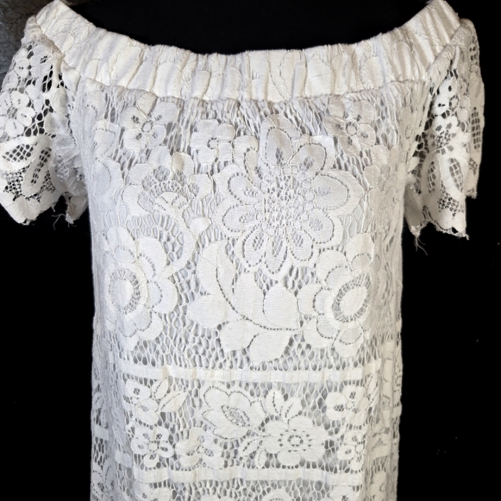 Skies Are Blue White Off The Shoulder Floral Lace Mini Dress S M Party - Picture 9 of 15